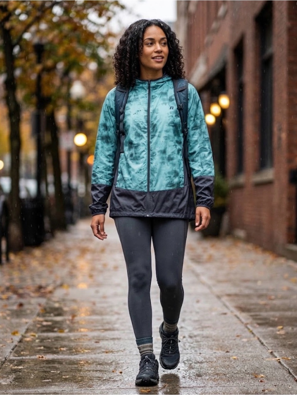 Russell Athletic Women’s Rain Jacket Hoodie Size XL Teal Navy Full Zip Pockets